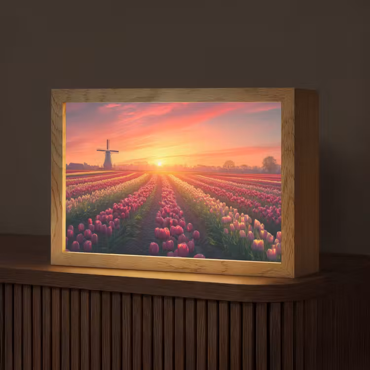 Windmolen - Zonsondergang - Landschap Light Box met kabel (Tafellamp) klein -z3d_website