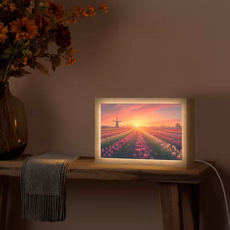 Windmolen - Zonsondergang - Landschap Light Box met kabel (Tafellamp) klein -sfeer4