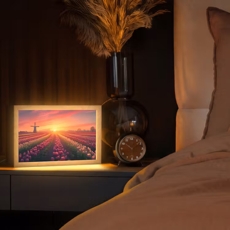 Windmolen - Zonsondergang - Landschap Light Box met kabel (Tafellamp) klein -sfeer1