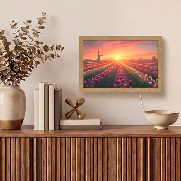 Windmolen - Zonsondergang - Landschap Light Box met kabel (Tafellamp) klein -sfeer2