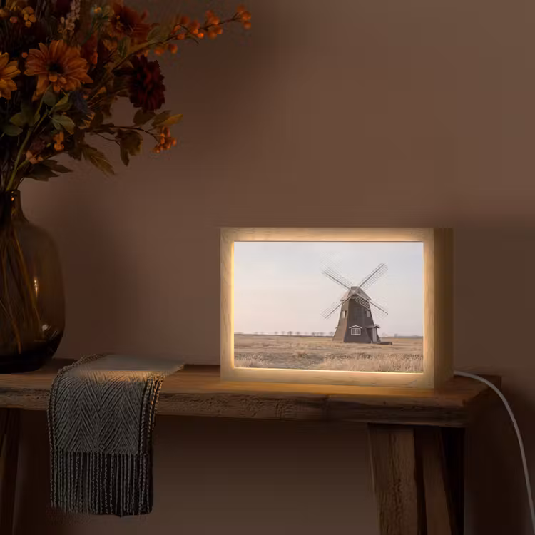 Windmolens - Landschap - Veld Light Box met kabel (Tafellamp) klein -sfeer4