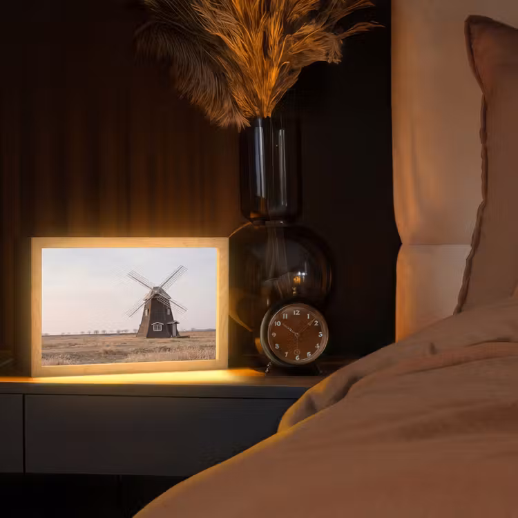 Windmolens - Landschap - Veld Light Box met kabel (Tafellamp) klein -sfeer1