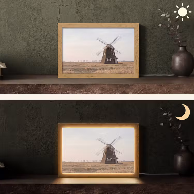 Windmolens - Landschap - Veld Light Box met kabel (Tafellamp) klein -sfeer3