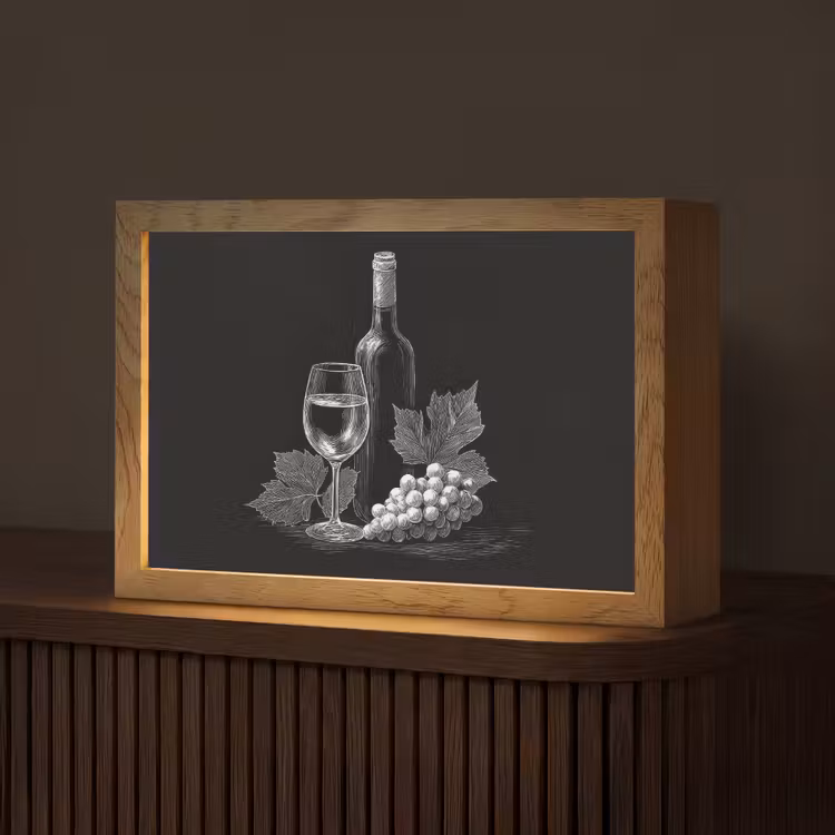 Wijnfles - Glas - Druiven - Bladeren Light Box met kabel (Tafellamp) klein -z3d_website