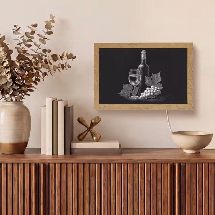 Wijnfles - Glas - Druiven - Bladeren Light Box met kabel (Tafellamp) klein -sfeer2