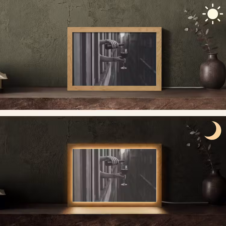 Wijnfles - Glas - Handen - Raam Light Box met kabel (Tafellamp) klein -sfeer3