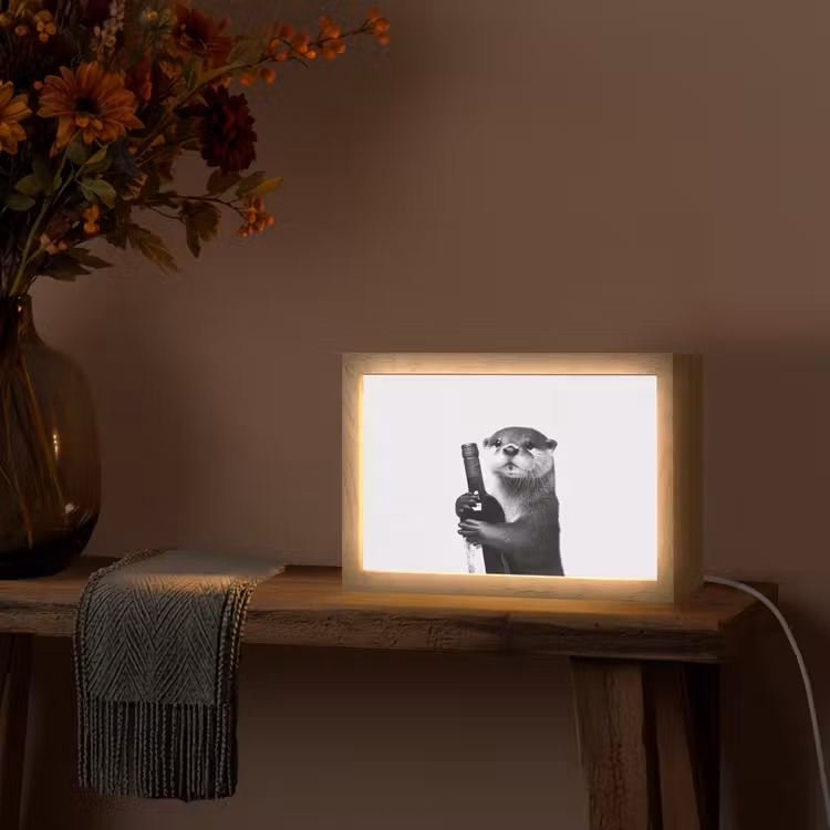 Wijnfles - Otter - Zwart Light Box met kabel (Tafellamp) klein -sfeer4