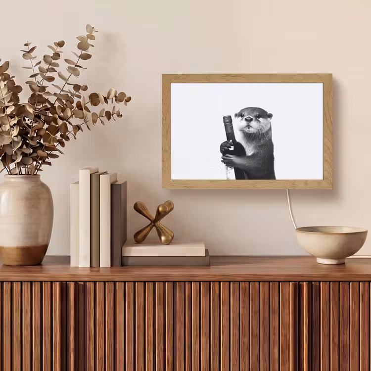 Wijnfles - Otter - Zwart Light Box met kabel (Tafellamp) klein -sfeer2