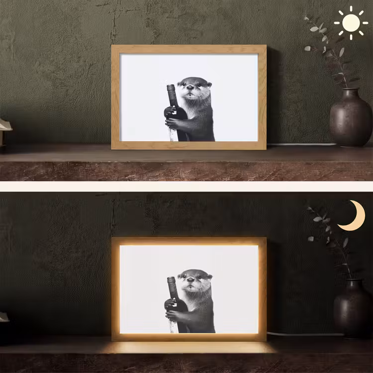 Wijnfles - Otter - Zwart Light Box met kabel (Tafellamp) klein -sfeer3