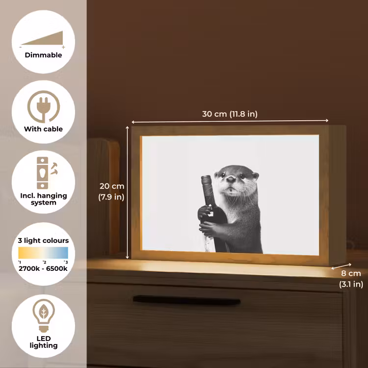 Wijnfles - Otter - Zwart Light Box met kabel (Tafellamp) klein -USP_EN