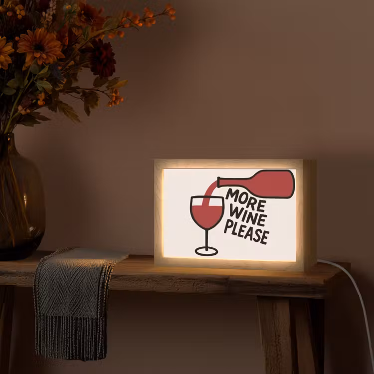 Wijnfles - Quote - Rood - Glas Light Box met kabel (Tafellamp) klein -sfeer4