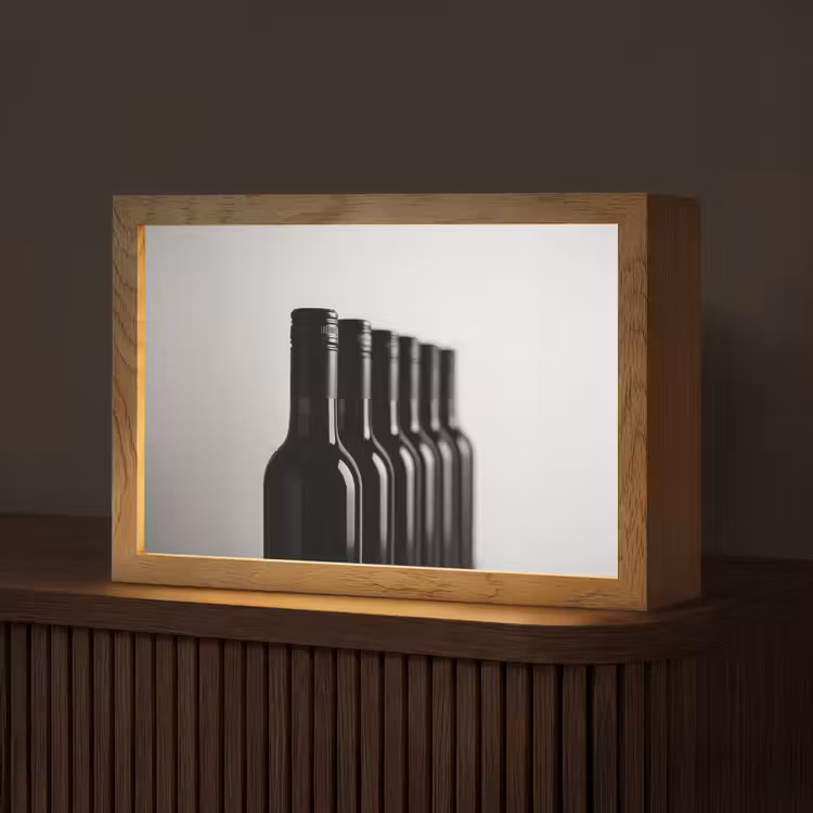 Wijnflessen - Zwart - Minimalistisch Light Box met kabel (Tafellamp) klein -z3d_website