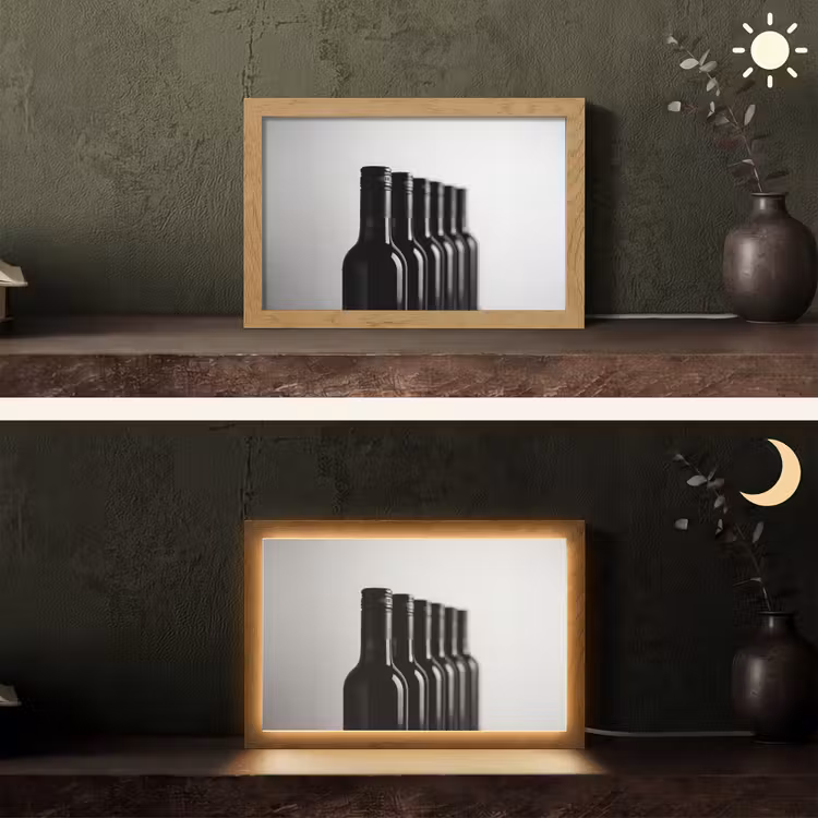 Wijnflessen - Zwart - Minimalistisch Light Box met kabel (Tafellamp) klein -sfeer3