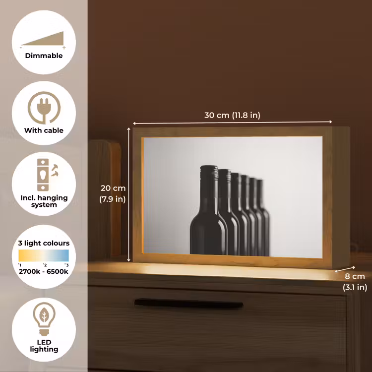 Wijnflessen - Zwart - Minimalistisch Light Box met kabel (Tafellamp) klein -USP_EN