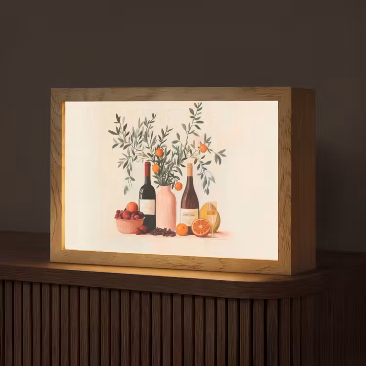 Wijnflessen - Takken - Sinaasappels Light Box met kabel (Tafellamp) klein -z3d_website