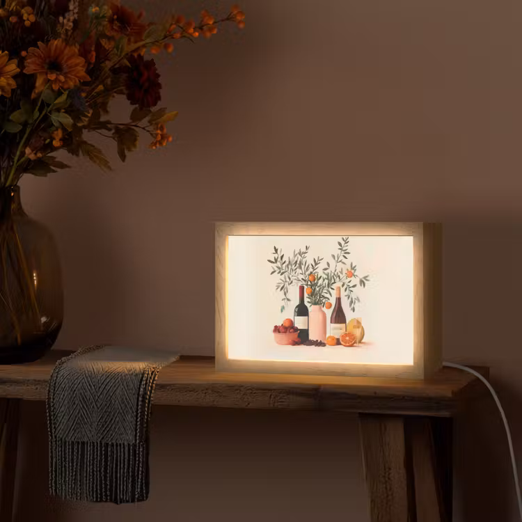 Wijnflessen - Takken - Sinaasappels Light Box met kabel (Tafellamp) klein -sfeer4