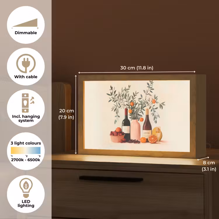 Wijnflessen - Takken - Sinaasappels Light Box met kabel (Tafellamp) klein -USP_EN