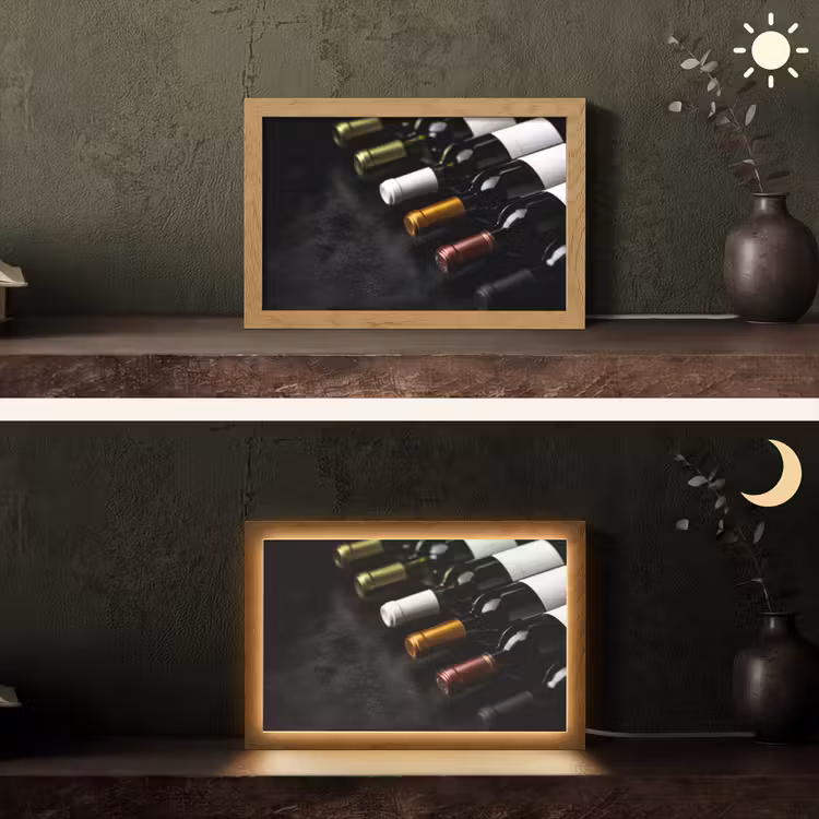 Wijn - Flessen - Variatie - Smaken Light Box met kabel (Tafellamp) klein -sfeer3