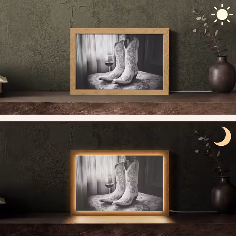 Wijn - Cowboylaarzen - Raamlicht - Wit Light Box met kabel (Tafellamp) klein -sfeer3