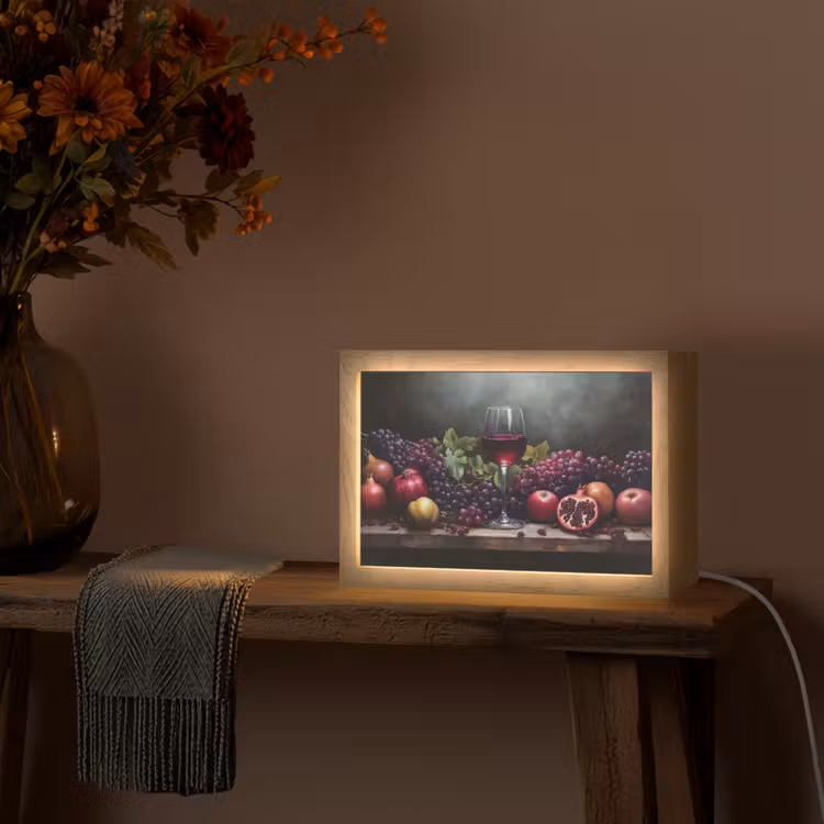 Wijn - Fruit - Stilleven Light Box met kabel (Tafellamp) klein -sfeer4