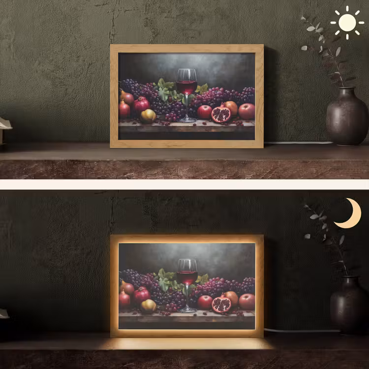 Wijn - Fruit - Stilleven Light Box met kabel (Tafellamp) klein -sfeer3