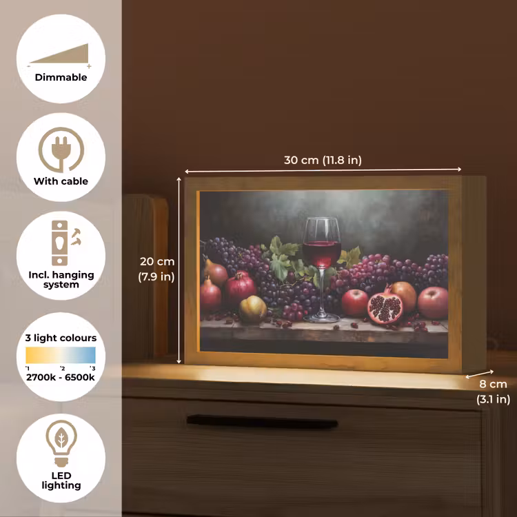 Wijn - Fruit - Stilleven Light Box met kabel (Tafellamp) klein -USP_EN
