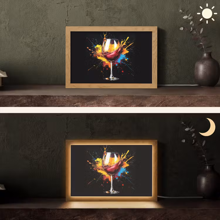 Wijn - Glas - Graffiti - Borrel - Rood - Verf Light Box met kabel (Tafellamp) klein -sfeer3