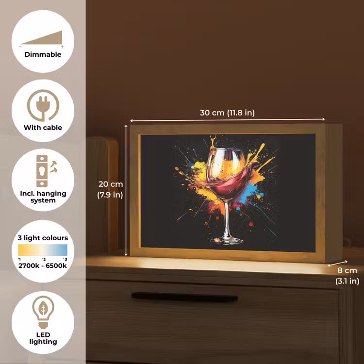 Wijn - Glas - Graffiti - Borrel - Rood - Verf Light Box met kabel (Tafellamp) klein -USP_EN