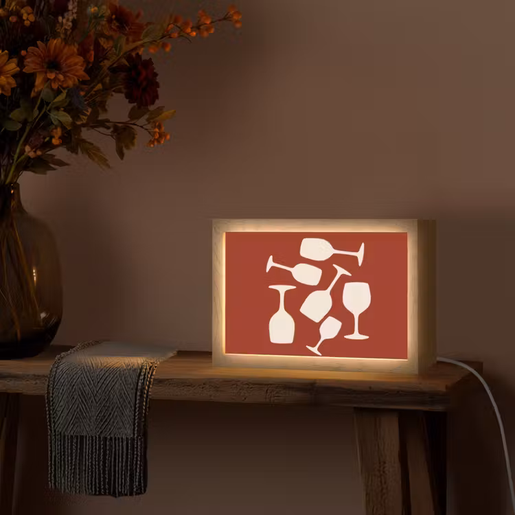 Wijnglazen - Silhouetten - Wit Light Box met kabel (Tafellamp) klein -sfeer4