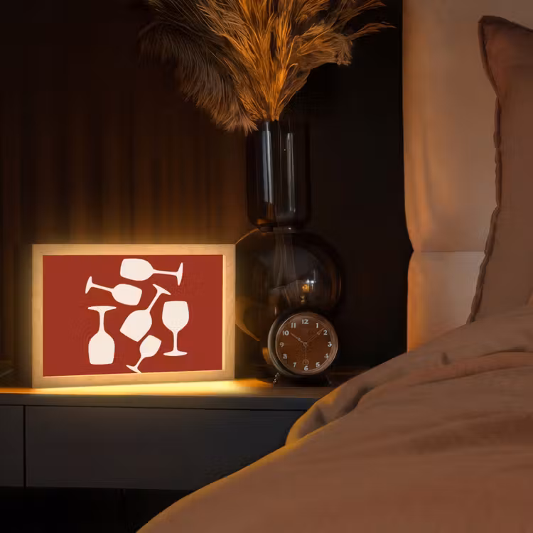 Wijnglazen - Silhouetten - Wit Light Box met kabel (Tafellamp) klein -sfeer1