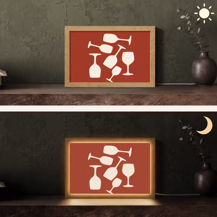 Wijnglazen - Silhouetten - Wit Light Box met kabel (Tafellamp) klein -sfeer3