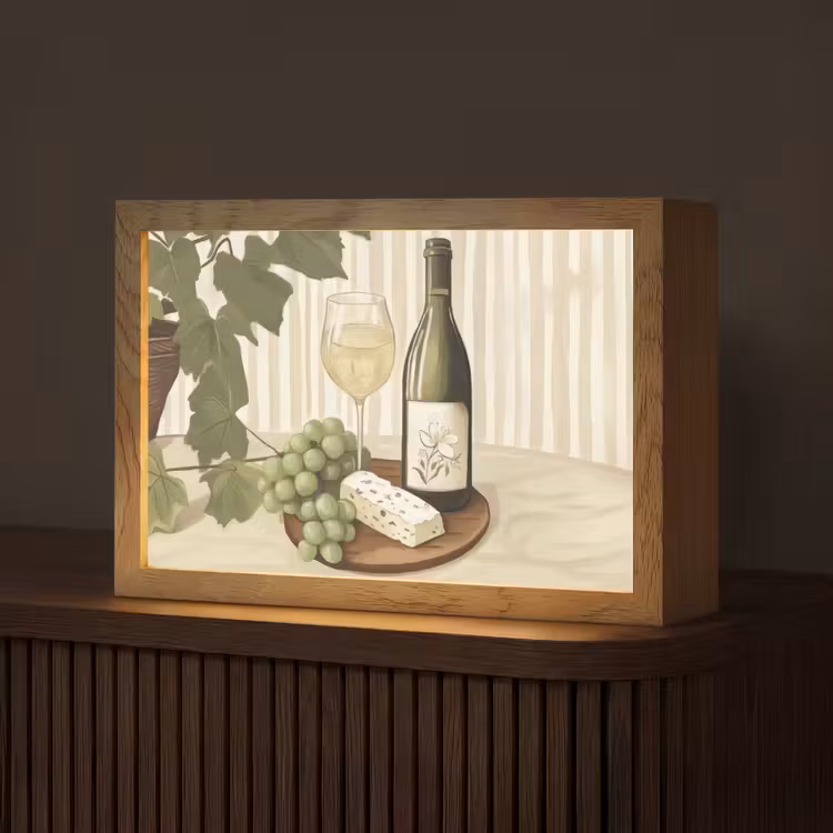 Wijn - Druiven - Kaas - Bladeren Light Box met kabel (Tafellamp) klein -z3d_website