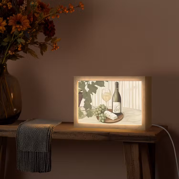 Wijn - Druiven - Kaas - Bladeren Light Box met kabel (Tafellamp) klein -sfeer4