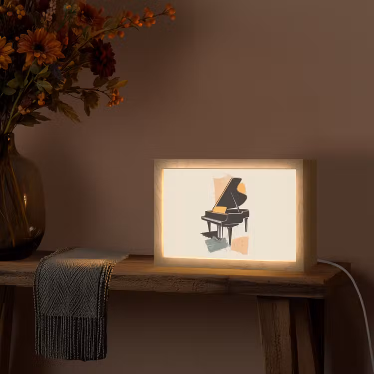 Vleugel - Zwart - Abstract - Illustratie Light Box met kabel (Tafellamp) klein -sfeer4