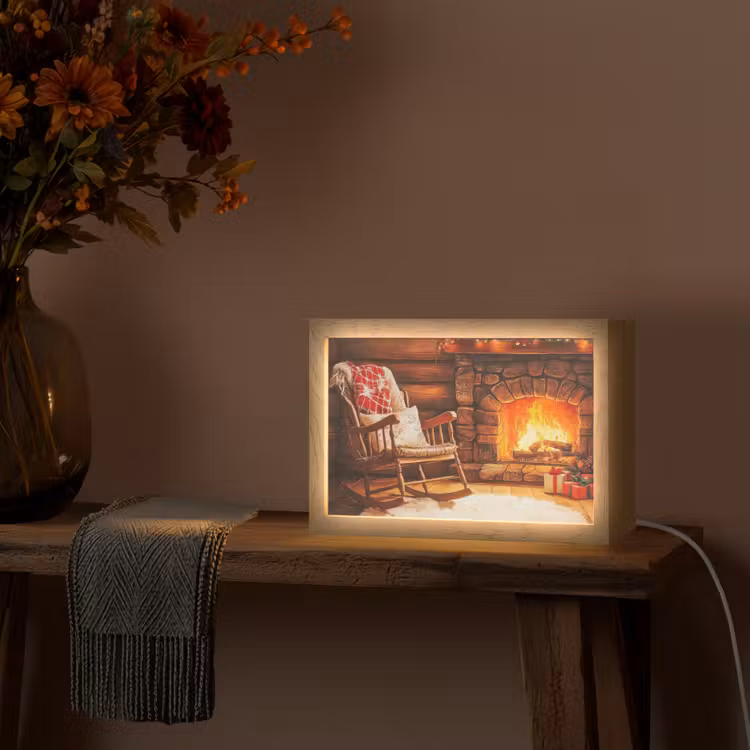 Winter - Kerst - Huis - Openhaard Light Box met kabel (Tafellamp) klein -sfeer4