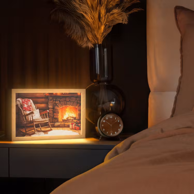 Winter - Kerst - Huis - Openhaard Light Box met kabel (Tafellamp) klein -sfeer1