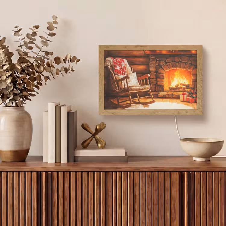 Winter - Kerst - Huis - Openhaard Light Box met kabel (Tafellamp) klein -sfeer2