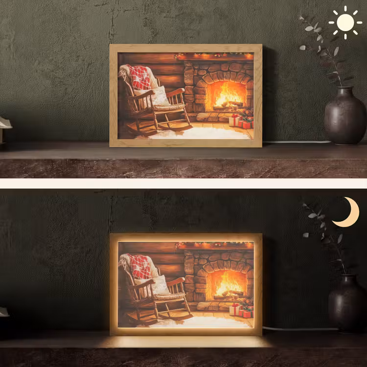 Winter - Kerst - Huis - Openhaard Light Box met kabel (Tafellamp) klein -sfeer3