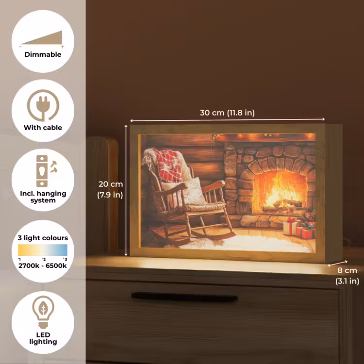 Winter - Kerst - Huis - Openhaard Light Box met kabel (Tafellamp) klein -USP_EN