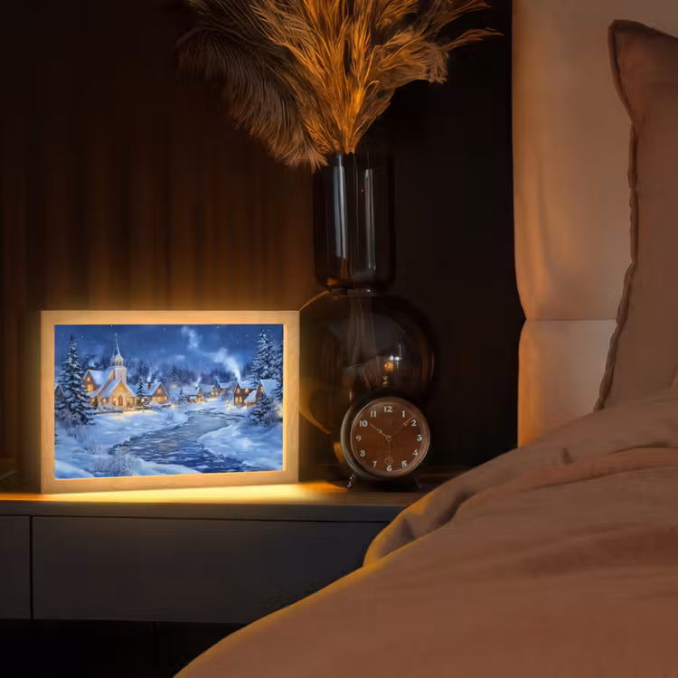 Winteravond - Kerstdorp - Donker Light Box met kabel (Tafellamp) klein -sfeer1
