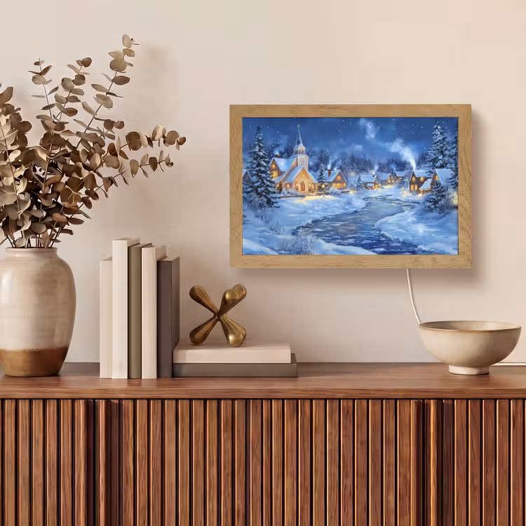 Winteravond - Kerstdorp - Donker Light Box met kabel (Tafellamp) klein -sfeer2