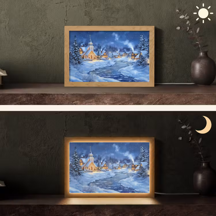 Winteravond - Kerstdorp - Donker Light Box met kabel (Tafellamp) klein -sfeer3