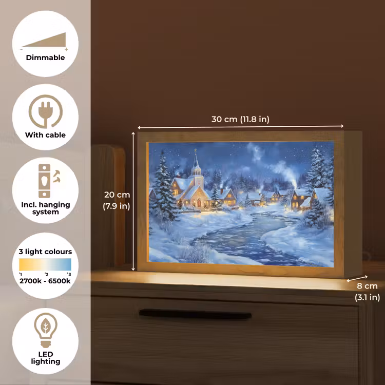 Winteravond - Kerstdorp - Donker Light Box met kabel (Tafellamp) klein -USP_EN