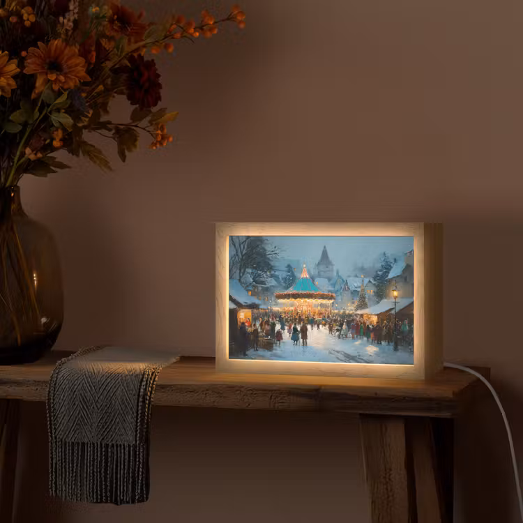 Winterkermis - Dorp - Kleurrijk Light Box met kabel (Tafellamp) klein -sfeer4