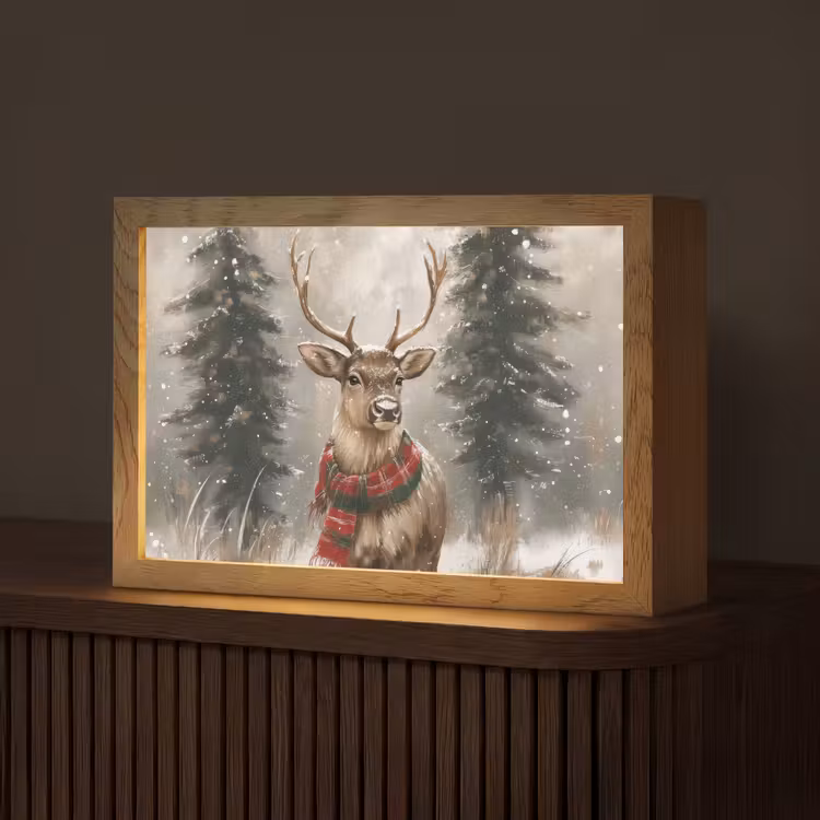 Winter - Bos - Rendier - Donker Light Box met kabel (Tafellamp) klein -z3d_website