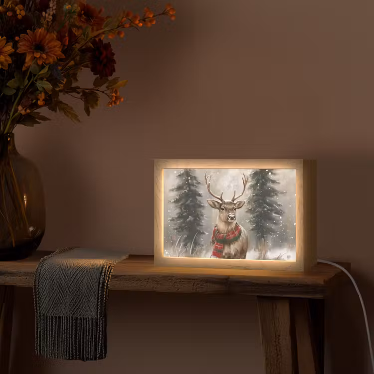 Winter - Bos - Rendier - Donker Light Box met kabel (Tafellamp) klein -sfeer4