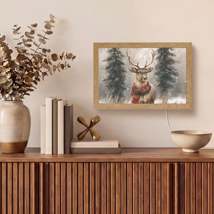 Winter - Bos - Rendier - Donker Light Box met kabel (Tafellamp) klein -sfeer2