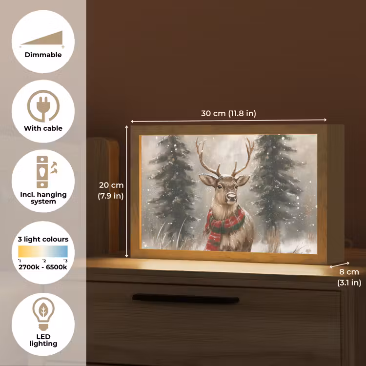 Winter - Bos - Rendier - Donker Light Box met kabel (Tafellamp) klein -USP_EN