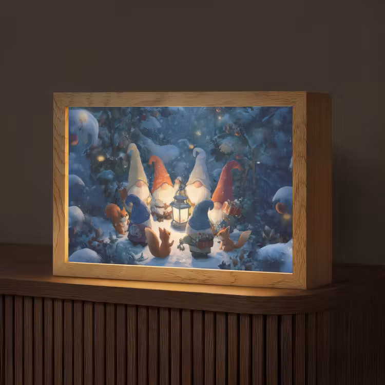 Winter - Gnooms - Eekhoorns - Meerkleurig Light Box met kabel (Tafellamp) klein -z3d_website