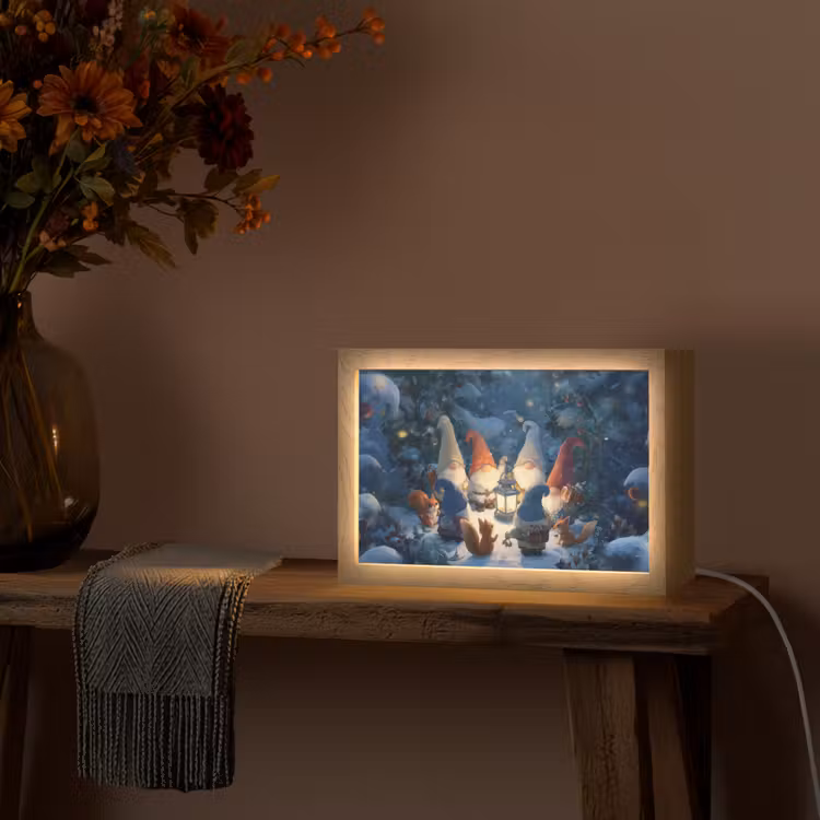 Winter - Gnooms - Eekhoorns - Meerkleurig Light Box met kabel (Tafellamp) klein -sfeer4